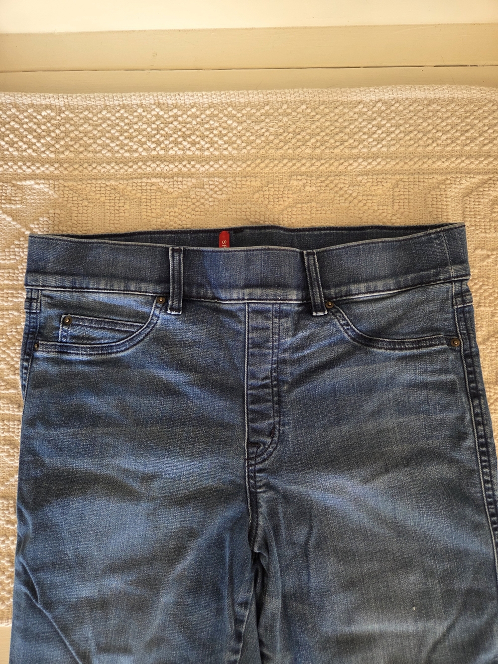 SPANX Women's Crop Flare/Wide Leg Jeans in Blue Denim